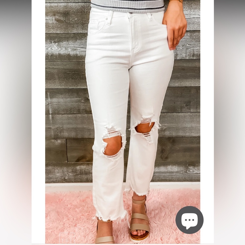 risen high rise distressed straight leg crop jeans NWT